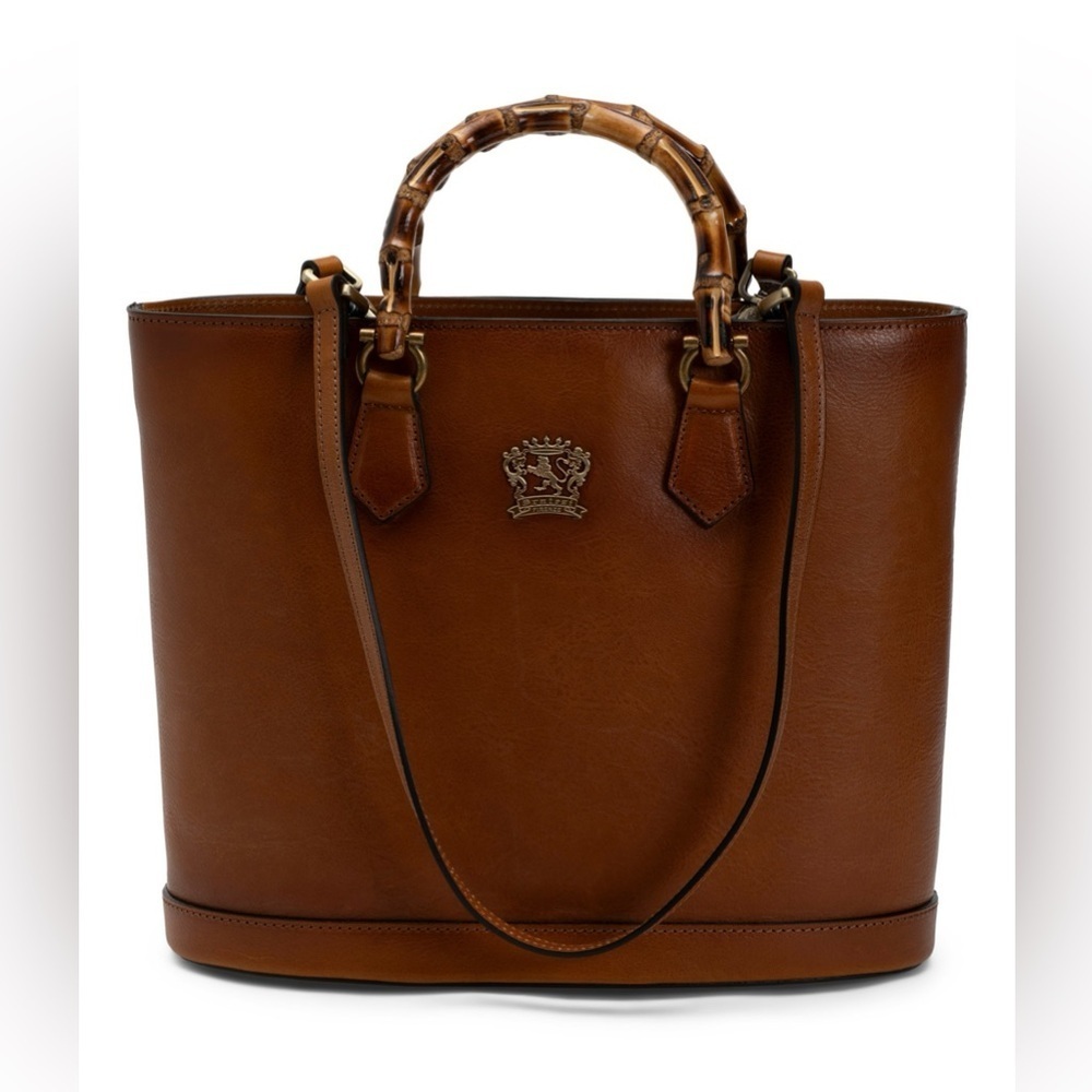 ❤️NWT-PRATESI, Made In Italy Genuine Leather 3 Compartment Bamboo Handle Tote❤️